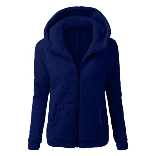 Tagesangebote Heute Winterjacke Damen Warm Teddy Pullover Lange Fleecejacke Flauschige Fleece Jacke Winter Jacken Für Damen-Winterjacke Damenjacken Sherpa Blau，XL von Generisch