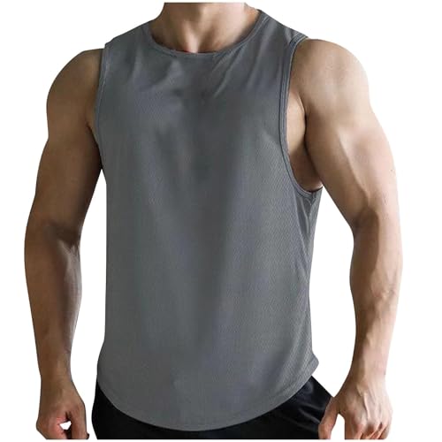 Tank Top Ärmelloses Sommer Herren Baumwolle Rundhals Stretch T Shirt Oberteile Sleeveless Locker Laufshirt Kompressionsshirt Unterhemden Ärmellos Bodybuilding Leicht Tshirt Unterhemd von Generisch