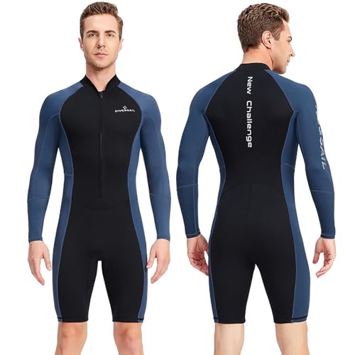 Tauchanzug Herren 5mm Shorty Frontreißverschluss Thermisch Einteilig Surfanzug Wetsuit Neopren Stretch UV 50+ Wassersport Tauchhaut Nassanzug Langarm 3XL Neoprenanzug Tauchanzüge von Generisch