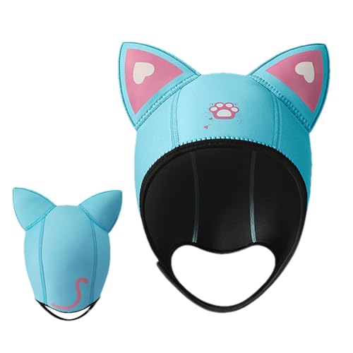 Tauchermütze – Katzen-Neoprenanzug-Kapuze, Unterwasser-Drag-Ohren, Tauchermütze | interessantes Design, Tauchhaube mit Katzenohren, Neopren, für Damen und Kinder, Tauchermütze für Wassersport (0,3 cm) von Generisch