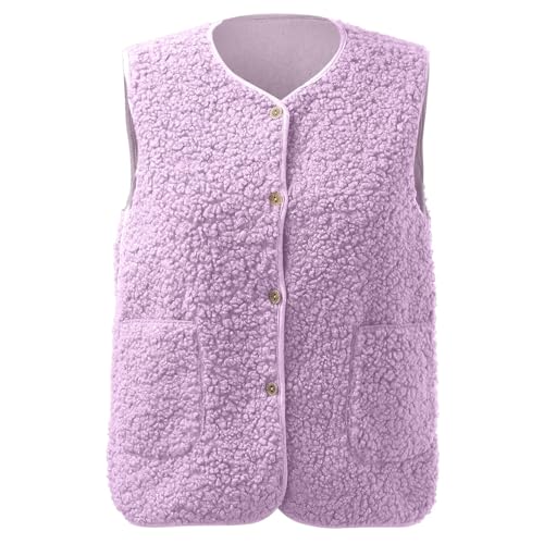 Teddy Weste Damen Bequem Warm Soft Fleecejacke Winter Damenweste Mit Knöpfen Ärmellose Weste Leicht Einfarbig Damenwesten Jacke Lila XL Teddy Weste Damen Bequem Warm Soft Fleecejacke Winter Damenweste Mit Knöpfen Ärmellose Weste Leicht Einfarbig Damenwesten Jacke Lila XL von Generisch