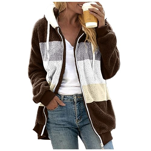 Teddyfell Jacke Damen, Kuscheljacke, Teddy Mantel Damen Fleecejacke Wintermantel Mit Kapuze Kuscheljacke Teddyjacke Jacke Winterjacke Lang Felljacke Teddyfell Warm Herbstjacke Teddyfleece - von Generisch