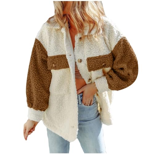 Teddyfell Jacke Damen, Plüschjacke Damen Teddy, Teddyjacke Damen Herbst Warm Teddy Fleecejacke - Wintermantel Mantel Dicke Plüschjacke Winter Fall Outfits Women Lang Jacke von Generisch