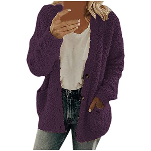 Teddyfleece Jacke Damen, Fleecejacke Damen Teddyjacke Fleecepullover Winterjacke Teddy - Mantel Jacke Winter Warm Lang Herbstmode Dame Kuscheljacke Wintermantel Outfit Teddyfleece von Generisch