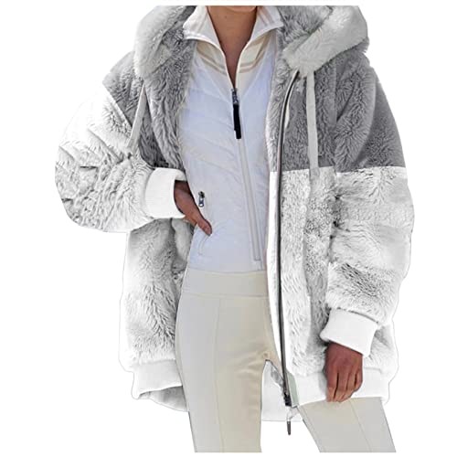 Teddyfleece Jacke Damen, Winterjacke Damen Oversize Fleecejacke - Teddyfleece Warm Gefüttert Winter Flauschig Plüschjacke Mit Kapuze Teddyjacke Teddy Fleece Jacke Outdoor Fleecejacken Wintermantel von Generisch