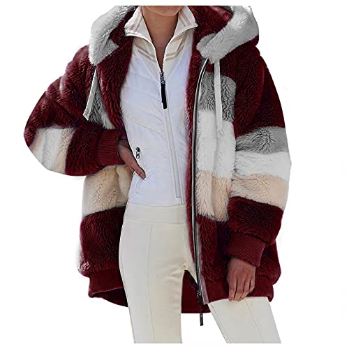 Teddyjacke Damen, Winterjacke Damen Oversize Fleecejacke - Teddyfleece Warm Gefüttert Winter Flauschig Plüschjacke Mit Kapuze Teddyjacke Teddy Fleece Jacke Outdoor Fleecejacken Wintermantel von Generisch