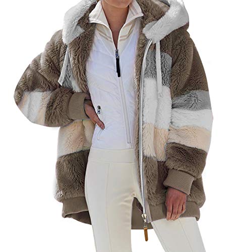 Teddyjacke Damen, Winterjacke Damen Oversize Fleecejacke - Teddyfleece Warm Gefüttert Winter Flauschig Plüschjacke Mit Kapuze Teddyjacke Teddy Fleece Jacke Outdoor Fleecejacken Wintermantel von Generisch