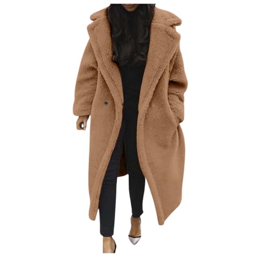 Teddyjacke Damen Teddy Fleece Revers Coat Oversized Warme Jacke Lang Fuzzy Fleece Winter Sherpa Trenchcoat Braun M von Generisch