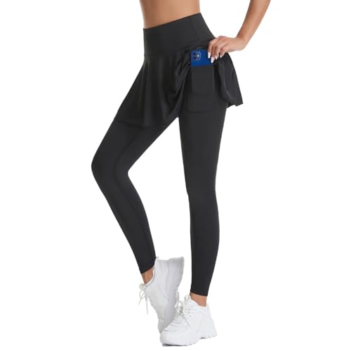 Tennisrock Damen Sporthose Laufhose mit Rock Yogahose Hosenrock high Waist Push Up Sport Leggings Lang Sportrock mit Hose Innentasche Schwarz XL Tennisrock Damen Sporthose Laufhose mit Rock Yogahose Hosenrock high Waist Push Up Sport Leggings Lang Sportrock mit Hose Innentasche Schwarz XL von Generisch