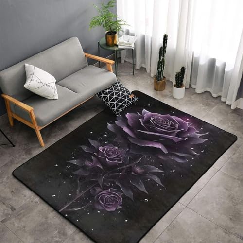 Teppich, floraler 3D-Druck, Polyester, weicher Kurzflor-Teppich, rutschfester Teppich, leicht zu reinigen, geeignet für Wohnzimmer, Schlafzimmer, Küche, Bodenmatte (Stil 4,50 x 80 cm) von Generisch