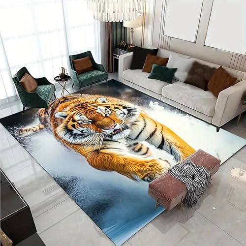 Teppich mit Tiger-Druck, 3D-Druck, rutschfest, waschbar, für Schlafzimmer, Wohnzimmer, Flanell, groß, tragbar und bequem (Stil 2,50 x 80 cm) von Generisch