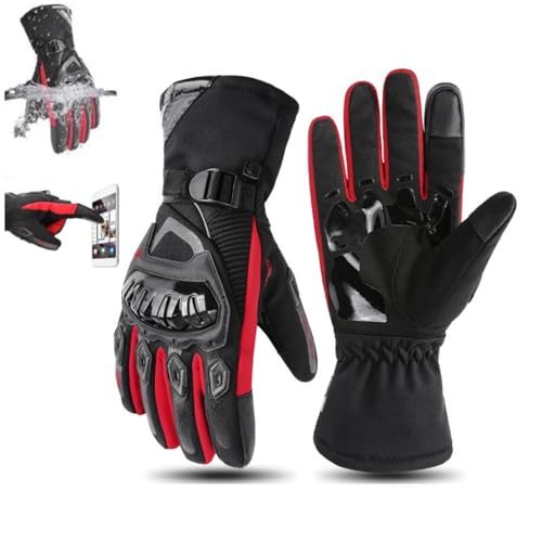 The Insulated Weatherproof Motorcycle Gloves, Motorcycle Gloves with Two-Finger Touch Screen, Winter Riding Essential Thermo Gloves (Red,XXL) von Generisch