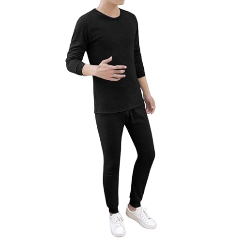 Thermo Unterwäsche Set Herren Slim Fit Gepolstertes T-Shirt Schlank Elegant Unterhemd Set Fleece Einfabrig Pullover Casual Gerippt Oberteile Jungen Fleecepullover Warme Longsleeve von Generisch