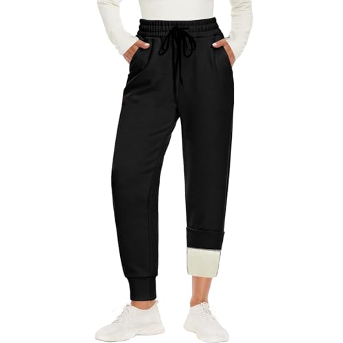 Thermohose Damen Winter Gefütterte Jogginghose Warm Fleecehose Mit Taschen Verdickte Sportleggins Kordelzug Laufhose Trainingshose Wanderhose Sweatpants Freizeit Outdoor Hosen von Generisch