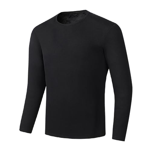 Thermounterwäsche Herren Fleece Thermo Longsleeve Teenager Warme Thermounterwäsche Bottom Fitted T-Shirt Rundhalsausschnitt Einfabrig Tops Winter Oberteile Gepolstertes Thermoshirt von Generisch