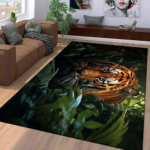 Tiger Print Teppich Wohnzimmer Teppich Rutschfester Teppich Waschbar Teppich Geeignet für Schlafzimmer Küche Balkon Wohnzimmer Kinderzimmer (Stil2,140 x 200 cm) von Generisch