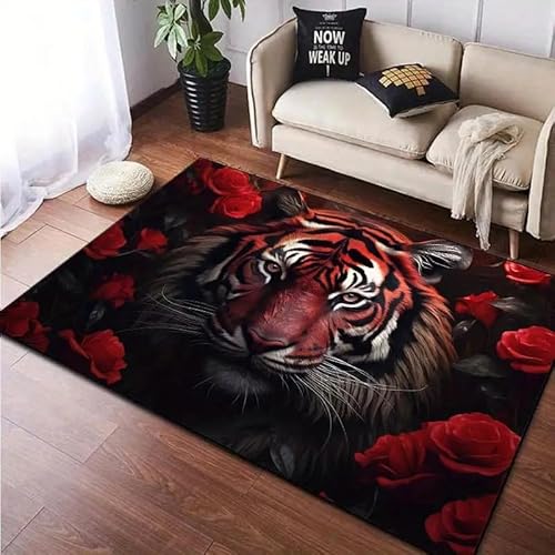 Tiger Print Teppich Wohnzimmer Teppich Rutschfester Teppich Waschbar Teppich Geeignet für Schlafzimmer Küche Balkon Wohnzimmer Kinderzimmer (Stil6,140 x 200 cm) von Generisch