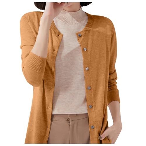 Trachten Strickjacke Damen, Cardigan Damen Lang Strickjacke - Herbstmantel Sommer Langarmshirt Frauen Häkelpulli Casual Bolerojacke Mit Knöpfen Kurzarm Leicht Bolero Open Front Raffung von Generisch