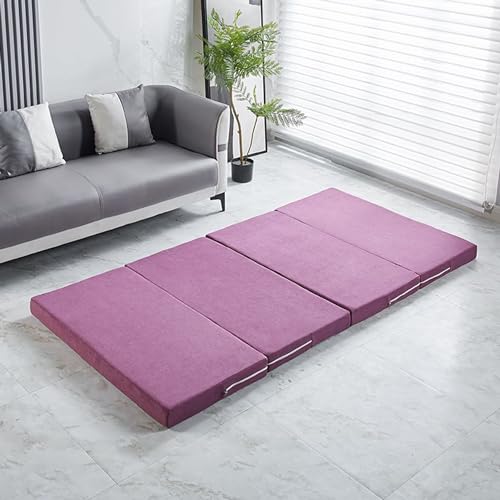 Tragbare Klappmatratze für Doppelbett, mit rutschfestem, waschbarem Bezug, Gästematte, Schlafsofa, Matratze für Reisen, Camping, Auto, Lila, 200 x 120 x 8 cm von Generisch