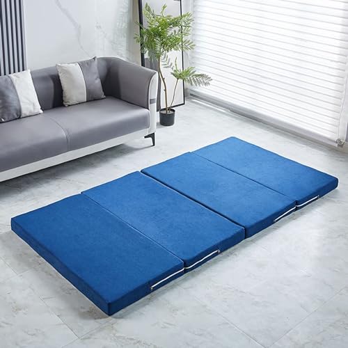 Tragbare faltbare Doppelmatratze für Camping und Reisen, Gästebett, Matte mit waschbarem Bezug, Bodenmatratzenauflage, platzsparendes Bett in einer Box (Blau, 200 x 80 x 10 cm) von Generisch