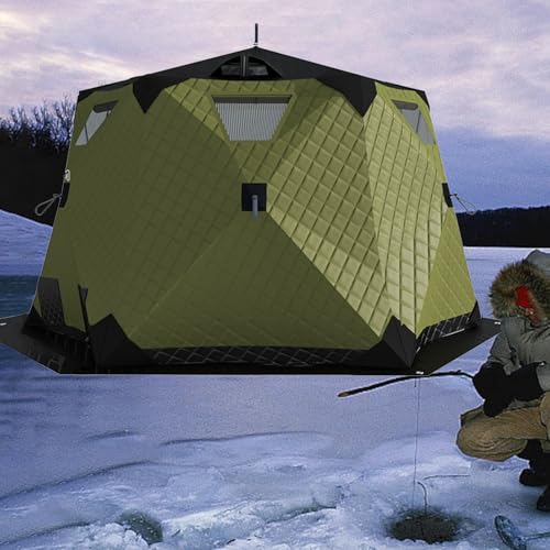 Tragbarer Eisfischerunterstand mit Herdheber und isoliertem Boden, sechseckige Eishütte für Wintercamping, 420D wasserdichtes Zelt für Outdoor-Angeln von Generisch