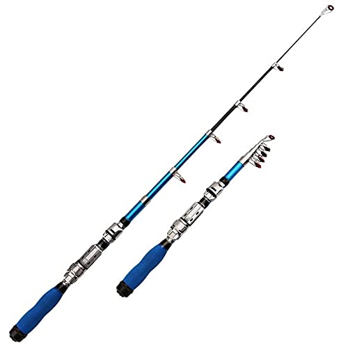 Tragbarer Mini 1m -2,3 Mio. Carp Angelrute Feeder Hard FRP Kohlefaser Teleskop Angelrute Fischereipol(Blue,1.5m) von Generisch