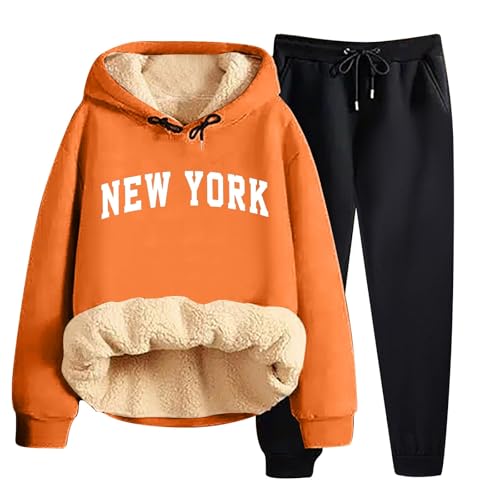 Trainingsanzug Damen Pullover Sweatshirt und Jogginghose Warm Kleidungsset Zweiteiler Winter Fleece Hoodie Anzüge Jogginganzug Weich Loungewear Casual Activewear mit Kordelzug Taschen Freizeitanzug von Generisch