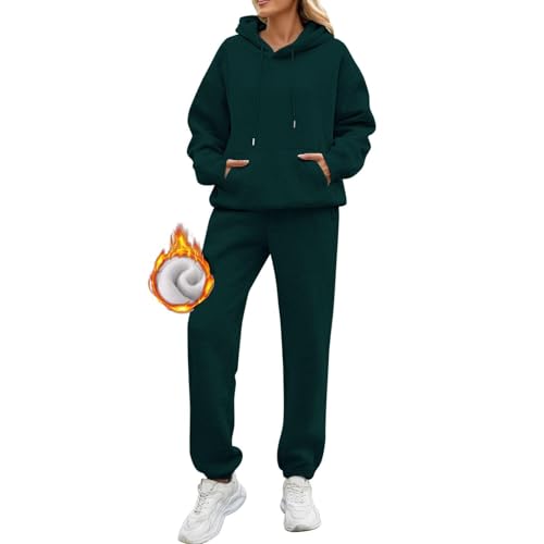 Trainingsanzug Damen Winter einfarbige warme Kapuzen Sweatshirt und Jogginghose Set langärmelige Jogginganzug mit Fleece-Futter Grün L Trainingsanzug Damen Winter einfarbige warme Kapuzen Sweatshirt und Jogginghose Set langärmelige Jogginganzug mit Fleece-Futter Grün L von Generisch