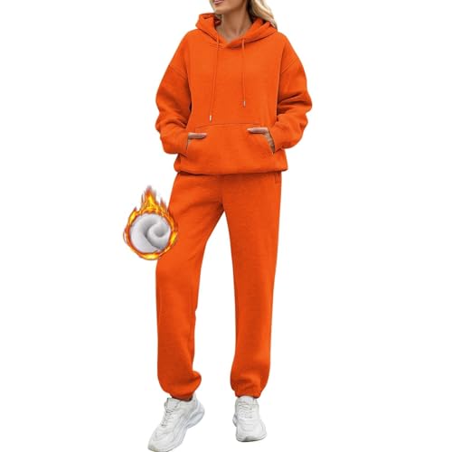Trainingsanzug Damen Winter einfarbige warme Kapuzen Sweatshirt und Jogginghose Set langärmelige Jogginganzug mit Fleece-Futter Orange L Trainingsanzug Damen Winter einfarbige warme Kapuzen Sweatshirt und Jogginghose Set langärmelige Jogginganzug mit Fleece-Futter Orange L von Generisch