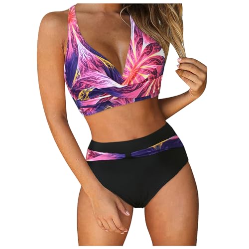 Triangel Bikini Damen Zweiteiliger, Shape Badeanzug Damen Kordelzug Side Bikini, V-Ausschnitt Bikini-Oberteile Und High Waist Bikini-Unterteile Mit Cups Swimsuits for Women Selbstbindung Badekleid von Generisch