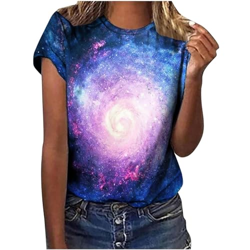 Tshirt Damen Galaxie Drucken Tops Teenager mädchen T-Shirt Bluse Kurzarm Shirt Glitter Girls Kleidung Sport Tshirt mädchen Grün S von Generisch