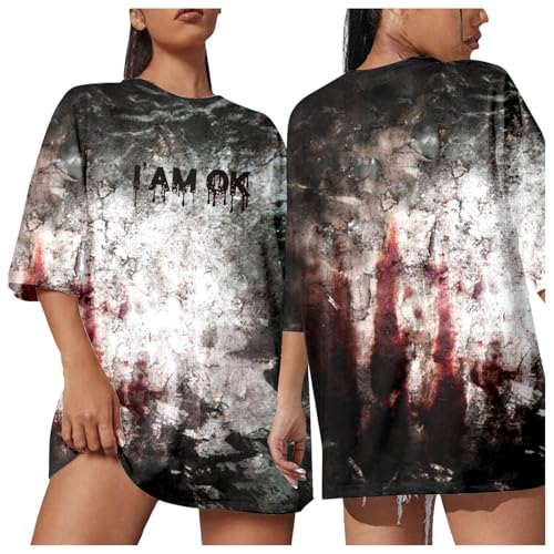 Tshirt Problem Gelöst Blood Drucken Shirt I'm Fine Damenmode Bluse Oberteil Locker Lustig T Shirts Blusenshirt Leicht Bloody Damenshirt Halloween Bedruckte Tee Sommerbluse Kostüm Rot S von Generisch