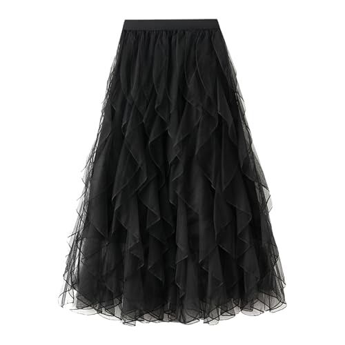 Tüllrock Damen Lang Petticoat Unterrock Tüll Rock 50er Rockabilly Tütü Mini Rock Elegant Vintage Prinzessin Langer Rock Für Damen Teenager Party Halloween-Kostüme Schwarz One Size von Generisch