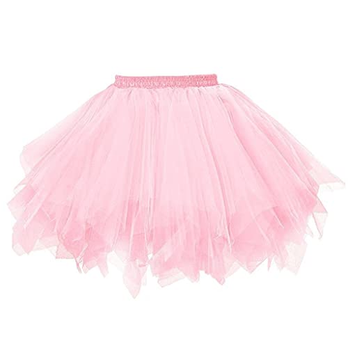 Tüllrock Pink Tütü Flamingo, Karneval Tüllrock Damen Kurz Tütü Rock Fasching Kostüm - Hohe Taille Tüllrock 50Er Rockabilly Petticoat Tutu Unterrock Minirock Tüll Ballett Tanzkleid Tutu, Rosa Petticoat von Generisch