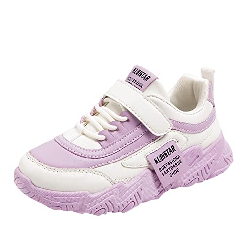 Turnschuhe Mädchen Kinder Sportschuhe Laufschuhe flach dicken Boden rutschfest leicht Schnürung Hallenschuhe Fitnessschuhe Straßenlaufschuhe Kinder Outdoor Fitness Sneaker Lila 33 von Generisch