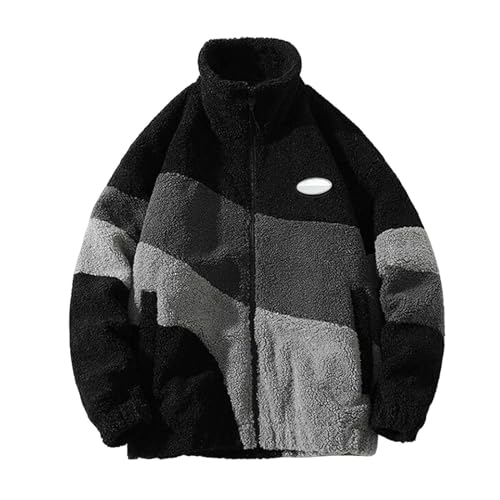 Übergangsjacke Herren Sherpa Jacke Warme Winter Männer Winterjacke Wintermantel Fleece Fleecejacke Sportjacke Hoodie Mit Reißverschluss Schwarz XL von Generisch