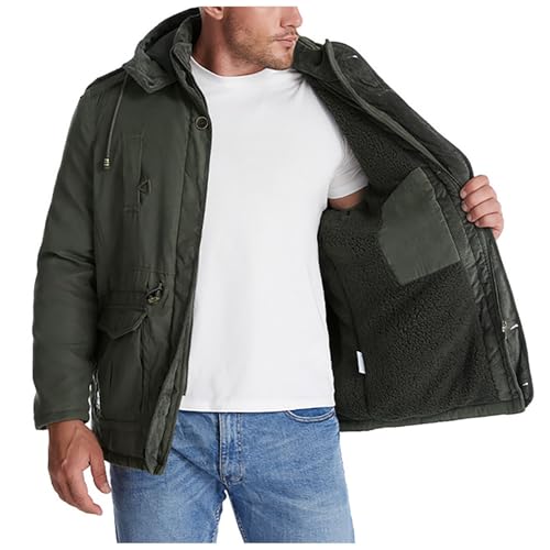 Übergangsjacke Herren Warm gepolstert Winterjacke Winterparka Mantel mit Kapuze Grün L von Generisch