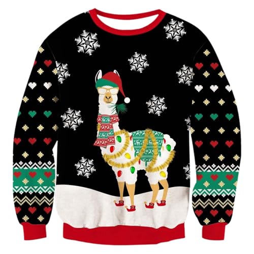 Ugly Christmas Sweater Damen Herren Ugly Weihnachtspulli Retro Rundhals Weihnachtspullover Pullover Lose Weihnachtskostüm Partner Weihnachtspullover Schwarz01 XXL von Generisch