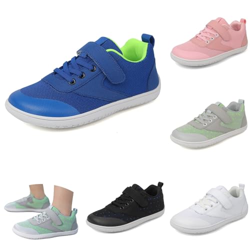 Unisex Kinder Barfußschuhe Breite Junge Mädchen Minimalistische mit Klettverschluss Laufschuhe Fitness Traillauf Freizeit Atmungsaktiv Leicht rutschfest Sneaker Komfortable von Generisch