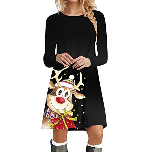 Unser Tag Ist Heute, Damen Weihnachtskleider Sexy mit Weihnachtsdruck Weihnachtsdress Christmas Kleid Lang Langarm Weihnachtskleid Weihnachts Kleid XS Rot Elegant Christmas Dress von Generisch