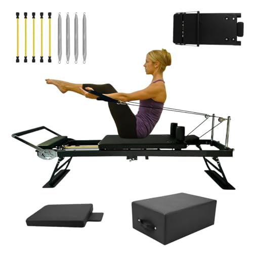 Verbesserte, verlängerte, faltbare Pilates-Reformer-Maschine für Heim-Fitness-Studio-Workout – doppelte Widerstandsfedern und elastisches Latexseil von Generisch