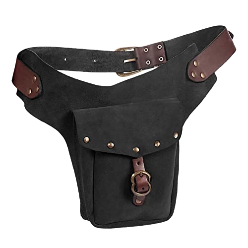 Vintage Mittelalterliche Gürteltasche, Leder, kleine Geldbörse, Leder, Sport, Reiten, Hüfttasche, Herren, elastische Taillen-Shorts, Schwarz, Einheitsgröße von Generisch