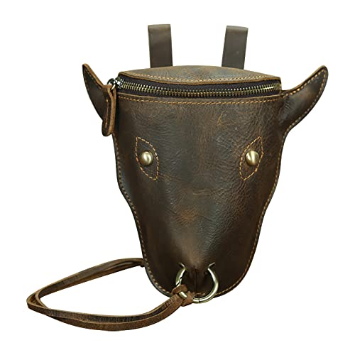 Wandergürteltasche mit Wasserflaschenhaltern, Kopfschicht, Leder, Ledergürtel, Herren-Hüfttasche, Retro-Stil, coole Kuhkopf-Hängetasche, Gürteltasche, Handytasche, Leder, Bull-Hüfttasche für Herren, von Generisch