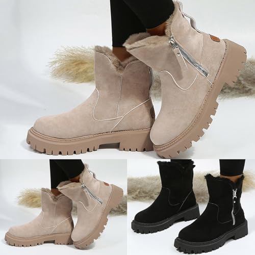 Warm Gefüttert Schneestiefel rutschfeste Winterstiefel Outdoor Schuhe Stiefeletten Damen Mit Absatz Damen Schuhe Winter Schneestiefel Damen Winterschuhe Damen Beige 43 von Generisch