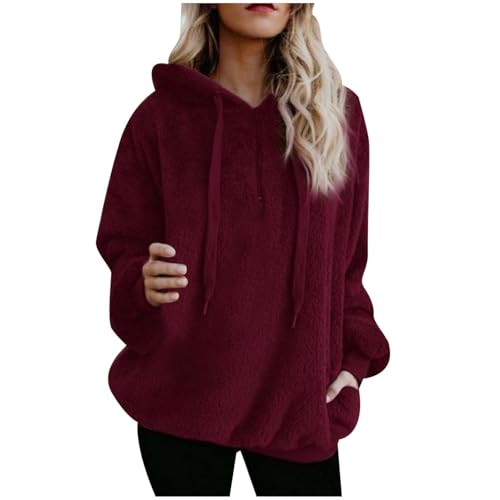 Warme Pullover Winter Damen, Fleece Hoodie Damen Winter Gefüttert Hoody Warm - Gefütterte Pullover Kleidung Warme Warmer Sherpa Fleecepullover Mit Taschen Casual Oberteile Tops von Generisch