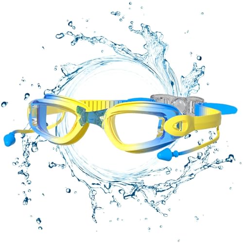 Wasserbrille für Kinder – Taucherbrille – Anti-Beschlag, bequemer Riemen, UV-Schutz, klare Sicht, kein Auslaufen, Jugend-Schwimmbrille mit Ohrstöpseln für Kinder von Generisch