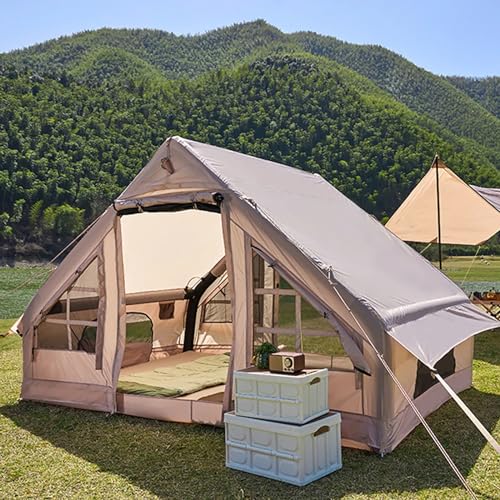 Wasserdichtes 4-Jahreszeiten-Familien-Glamping-Zelt – mittelgroßes aufblasbares Campingzelt für 2–4 Personen mit einfacher Einrichtung, Luftaufblaskabine für Outdoor-Camping von Generisch