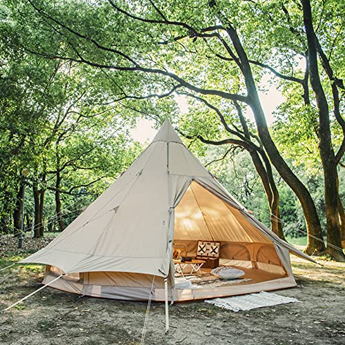 Wasserdichtes Baumwoll-Segeltuch-Pyramiden-Glockenzelt 4-Jahreszeiten, 3-10 Personen Jurtenzelt mit Ofenloch - Familien-Camping-Glamping-Zelt für Outdoor-Jagd von Generisch