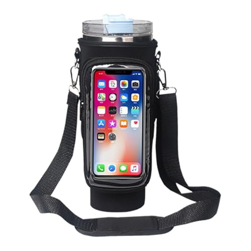 Wasserflaschenträger mit Riemen, Wasserflaschenhalter mit Riemen | 40-Oz-Flaschentragetasche für das Fitnessstudio,Verstellbare, gepolsterte Schulter-Wasserflaschentasche mit Touchscreen-Handytasche f von Generisch