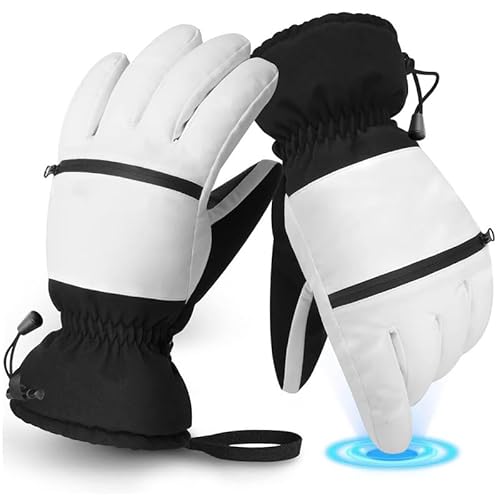 Waterproof SKI Gloves 3M Thick Fleece Men's and Women's WARM Touch Screen Winter Gloves - Ideal zum Skifahren, Snowboarden, Snowmobilfahren und Winterwandern! (Weiß, M) von Generisch